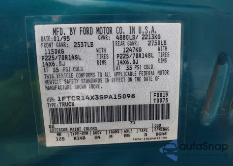 1995 Ford Ranger Super Cab z USA, uszkodzony, nr VIN 1FTCR14X3SPA15098